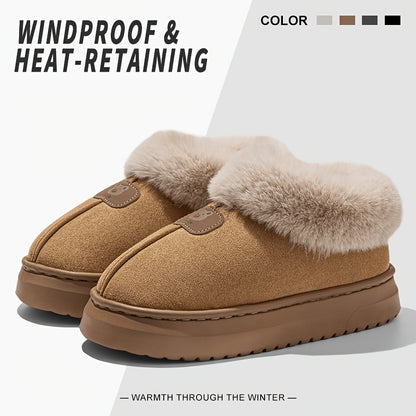 Unisex Winter Plush-Lined Slip-On Slippers with Thick Sole
