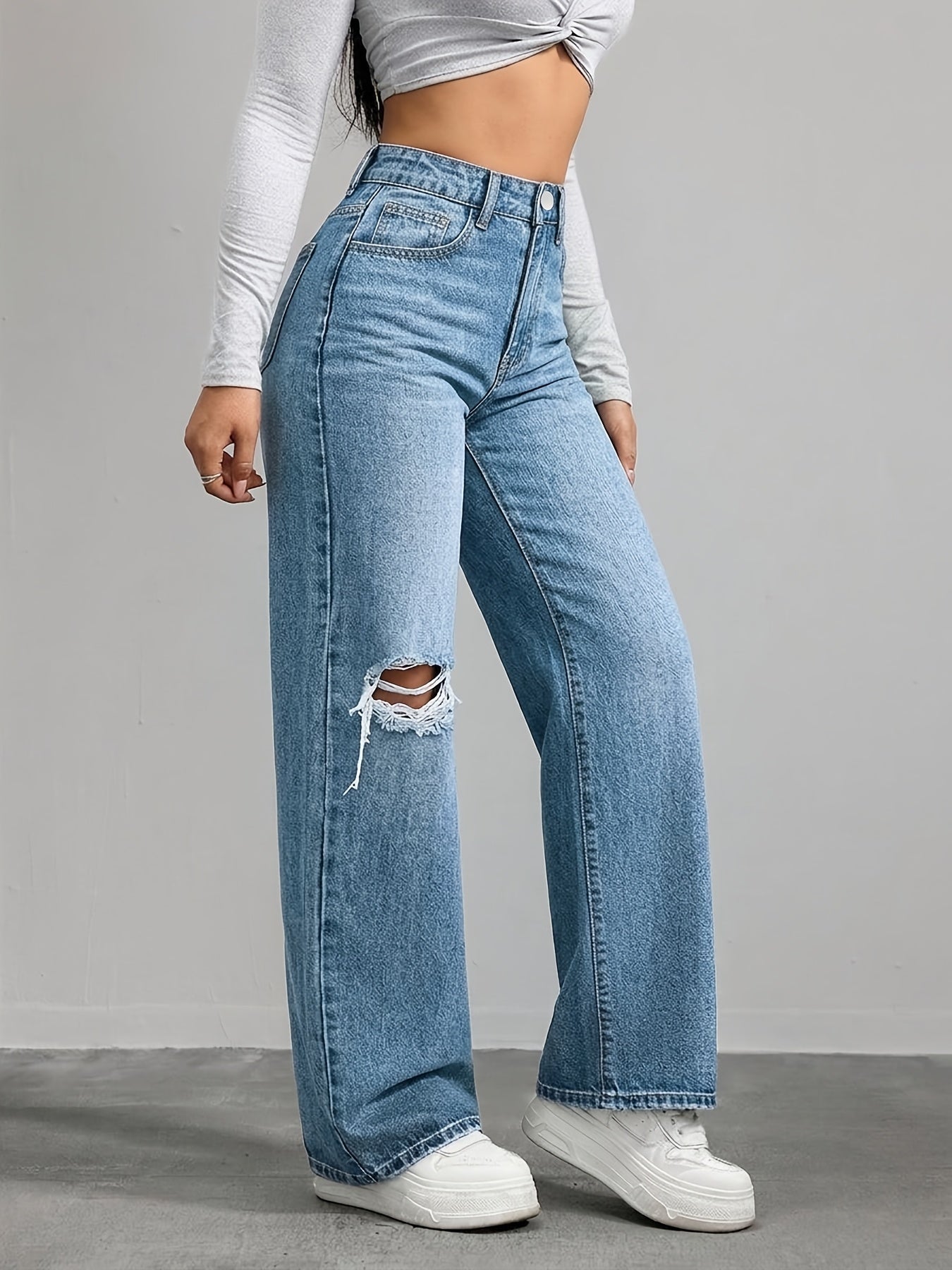 Women’s Y2K Low-Rise Wide-Leg Distressed Denim Jeans