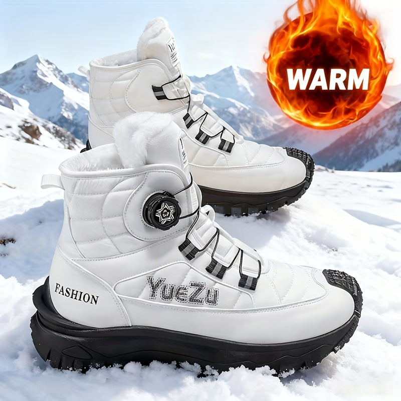 Men's -Lined Snow Boots, Winter Warm Work Boots, Wear-Resistant Outsole Anti-Slip Hiking Boots, Outdoor Trekking Boots, Tactical Work Boots, Gear Pattern Anti-Slip Sole, Snow Mountain Hiking Boots, Professional Outdoor Polar