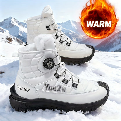 Men's -Lined Snow Boots, Winter Warm Work Boots, Wear-Resistant Outsole Anti-Slip Hiking Boots, Outdoor Trekking Boots, Tactical Work Boots, Gear Pattern Anti-Slip Sole, Snow Mountain Hiking Boots, Professional Outdoor Polar