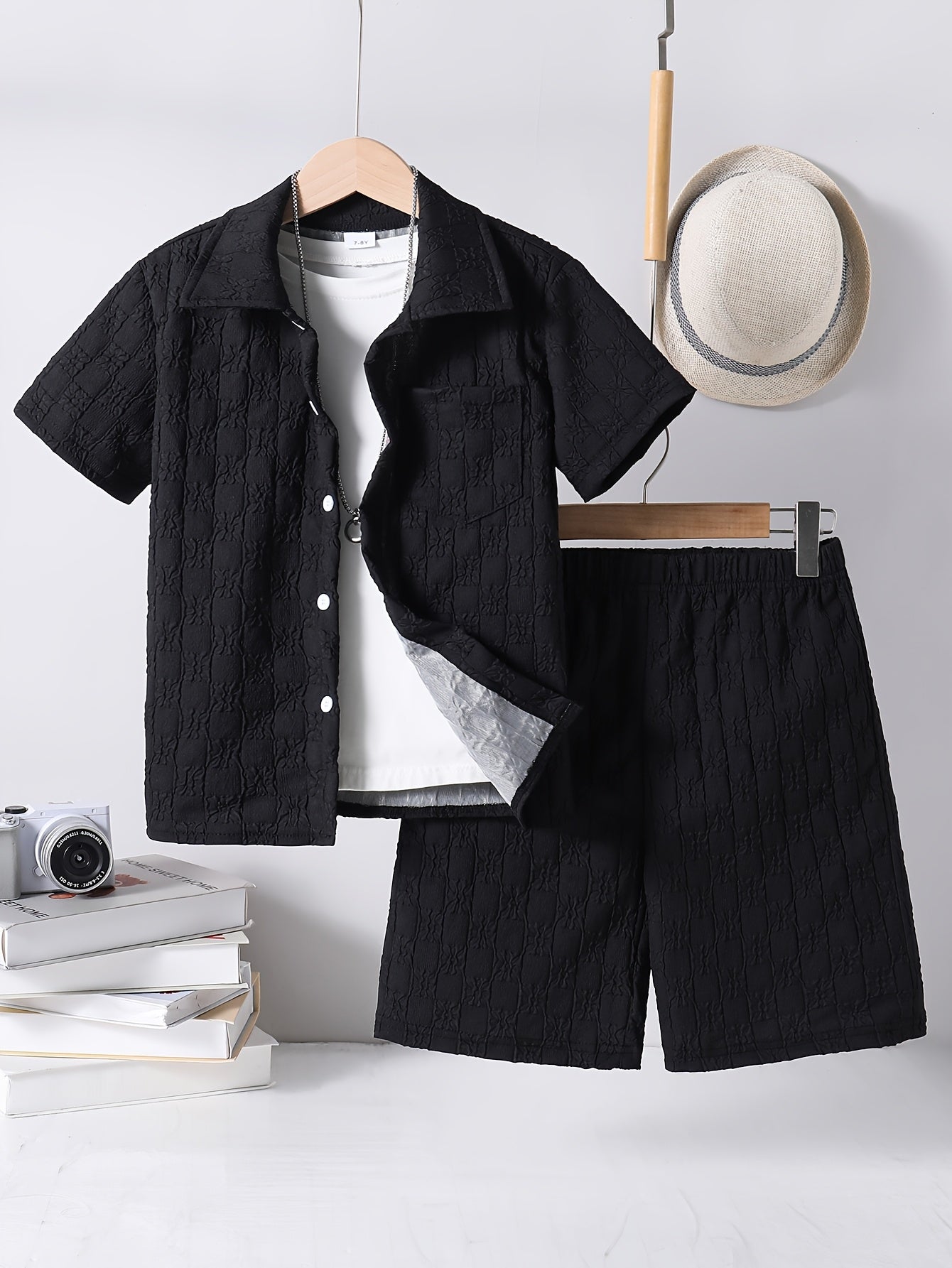 Boys Casual Short-Sleeve Shirt and Shorts Set for Summer