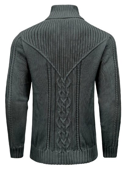 Տղամարդու բարձր օձիքով տաք տրիկոտաժե սվիտեր - ձգվող նորաձև ժապավենավոր սվիտեր, էլեգանտ ջենտլմենական կարդիգան
