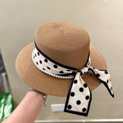 Women's Wide-Brim Summer Straw Hat with Ribbon Bow