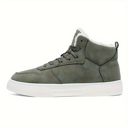 Men's Mid-Top Lace-Up Boots with Warm Plush Lining for Comfortable Winter Outdoor Street Walking and Strolling, Winter Boots