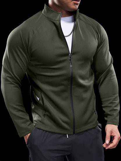 Men's Athletic Jacket - Quick-Dry Gym Coat with Zipper Closure, Lightweight Workout Jacket for Running, Hiking, Training - Olive Green Athletic Outerwear (Machine Washable) - Bodybuilding & Casual Streetwear, Workout Clothes,