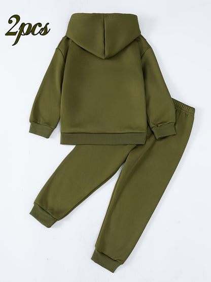 2pcs Autumn and Winter Hot-Selling New Boys' Warm Fleece Set: Hoodie + Thermal Pants, Casual Sporty Style for Outdoor Wear, Perfect for Outdoor, Sportive For Boy, Boy Clothe Age, Boy Set, Clothes Sons, Trening Baieti Copii, B