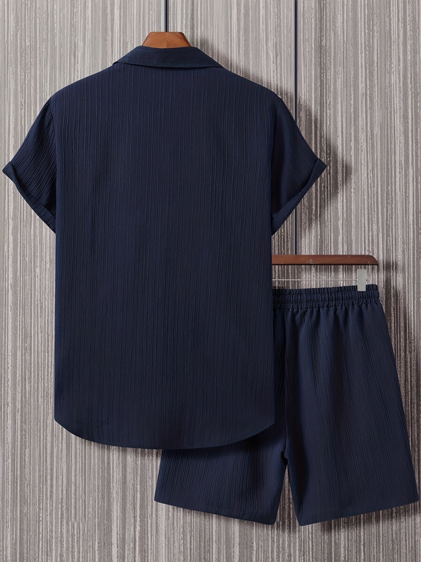 Men's Casual Loose Fit Solid Button-Up Shirt and Shorts Set