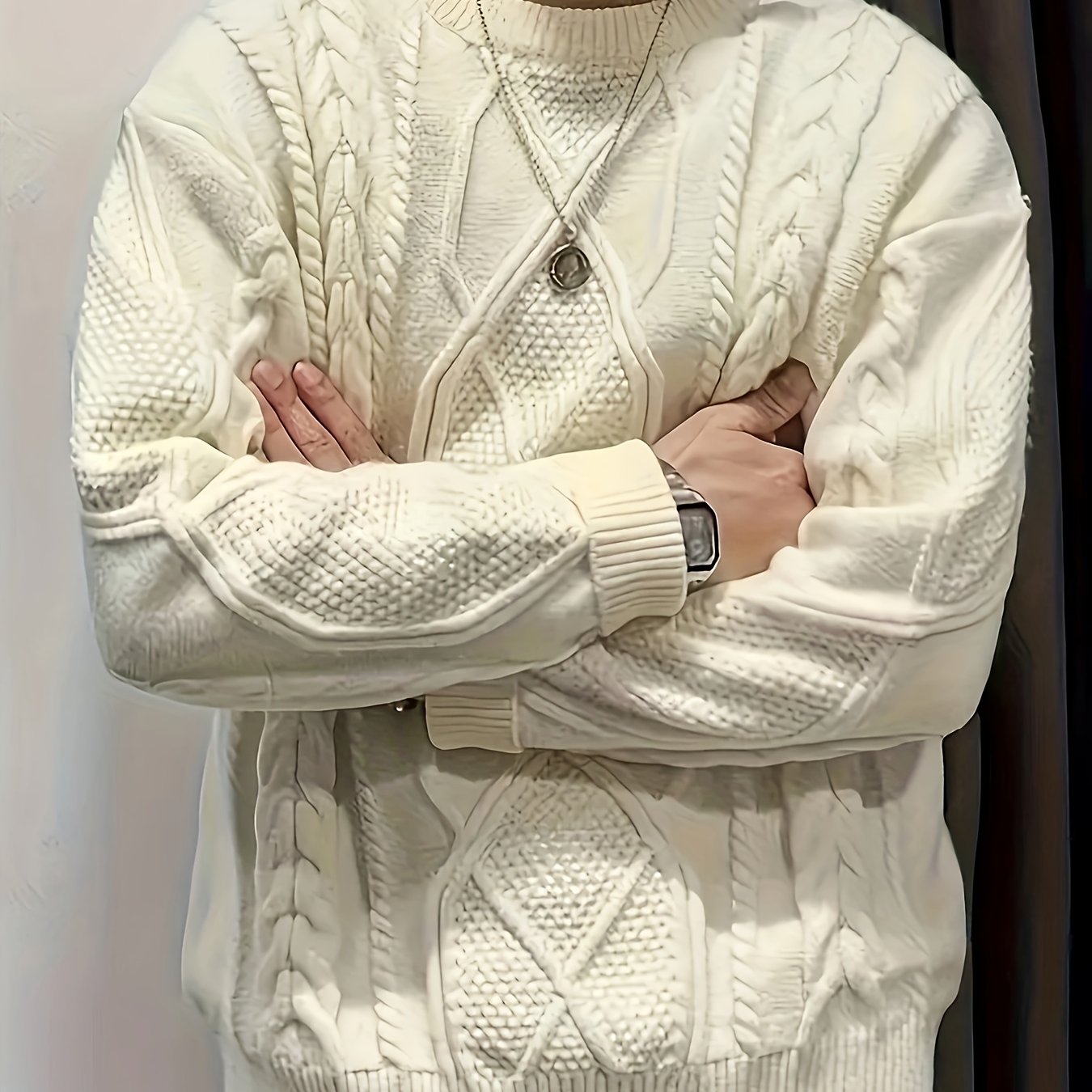 Men'S Knitted Acrylic Pullover Sweater with a Round Neck And Long Sleeves, Made from Knitted Fabric, Featuring a Casual Regular Fit Suitable for Weekends - Fall/Winter Collection