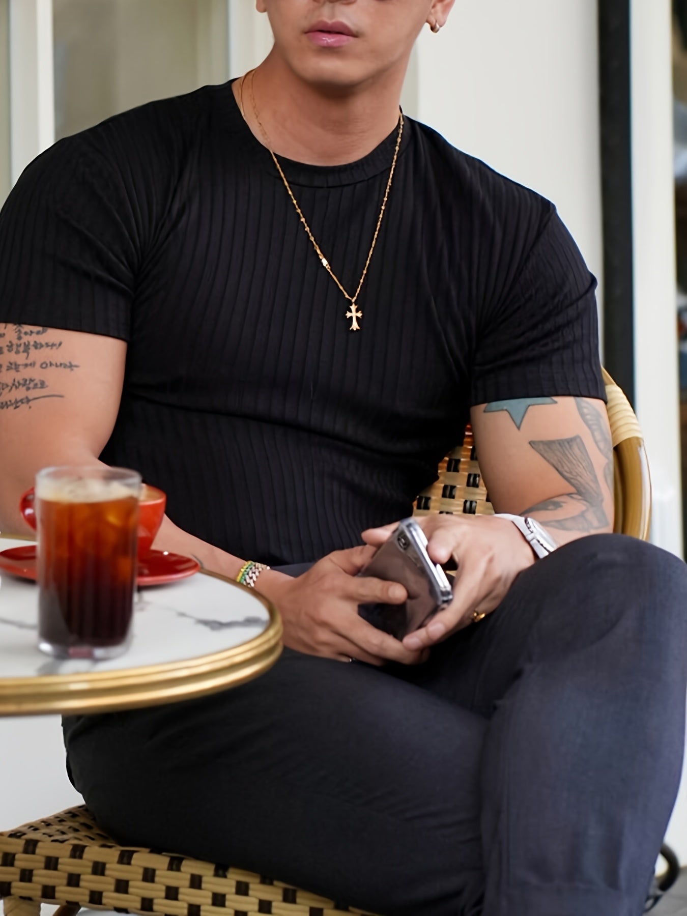 Men'S Summer Ribbed T-Shirt, Stylish, Comfortable, And Breathable, Perfect for Casual Outings - ayq