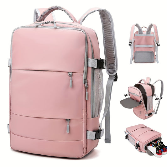 Multi-Functional Travel Backpack for Women, Casual Style, Large Capacity, Lightweight, USB Charging, Adjustable Straps, Shoe Compartment, Zipper Closure, Polyester Lining, Sewing Thread Detail, Wet Wipe Clean, for Business Tr
