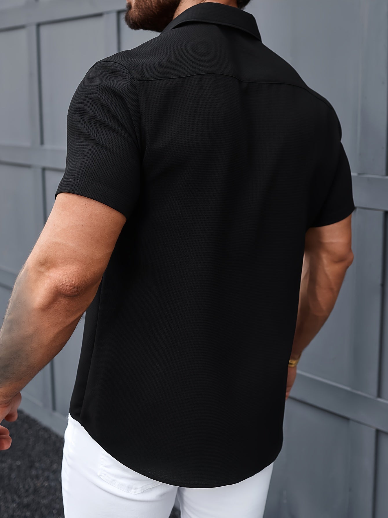 Men's Casual Button- Shirt - Short Sleeve, White, Polyester, Classic Collar with Chest Pocket, Machine Washable, Perfect for Summer Outings, Parties, and Casual Attire, Everyday Buttonup | Versatile Casualwear | Nonstretch Ma