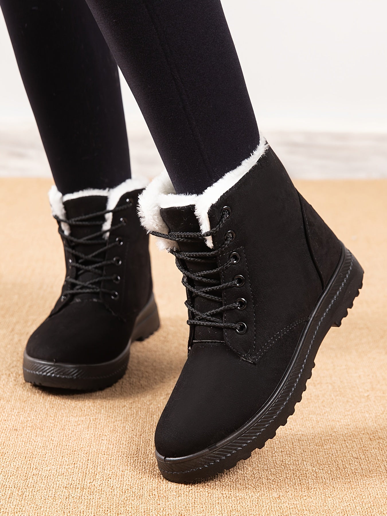 Women'S Ankle Boots - Winter Warm Round Toe Flat Shoes with Lace-Up Closure, Non-Slip Rubber Sole, & Accent - All-Season Casual Boots for Everyday & Formal, Ladies Winter Boots, Outdoor Footwear, Fabric Lined Interior, Outdoo