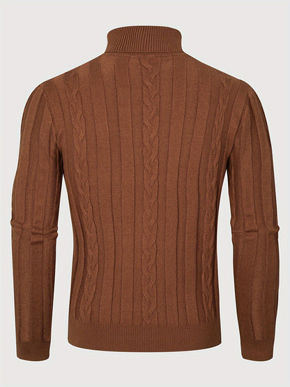 Men's Mature Slim-Fit High-Neck Long-Sleeve Sweater, Casual Ribbed Knit Pullover Solid Color Sweater, Men's Winter Clothing, Men's Sweater, Christmas Sweater, Men's Christmas Sweater, Winter Men's Apparel, New Year's Apparel,