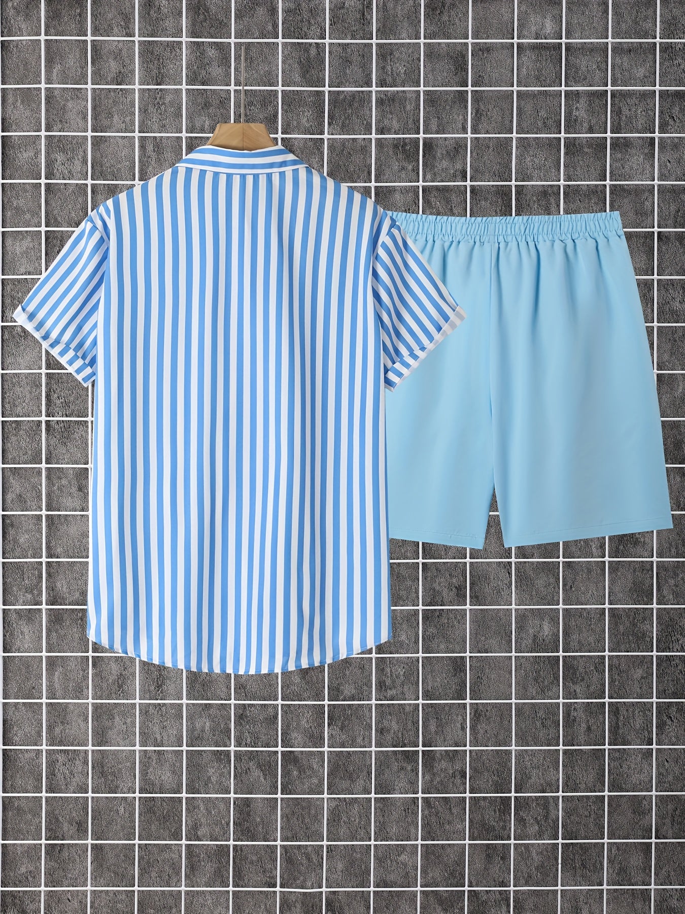 Men's Summer Printed Button-Up Shirt & Shorts Set