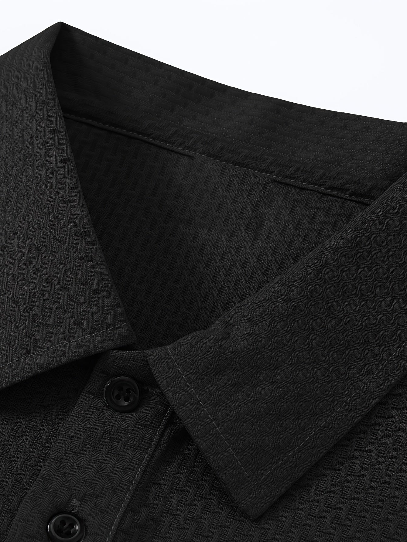 Men'S Middle East Inspired Geometric Pattern Casual Nylon Knit Shirt with Lapel Collar and Button Details, Regular Fit Short Sleeve Breathable Summer Top