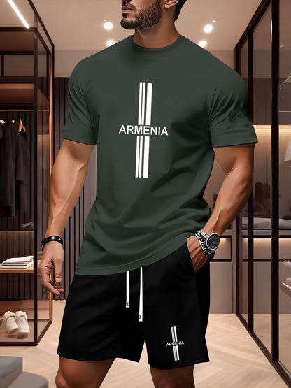 Men's Summer Casual Sport Set with White Striped Design
