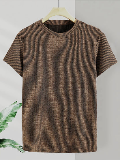Men'S Short-Sleeve Round-Neck Knitted Jacquard T-Shirt, Stylish And Comfortable for All Seasons, High-Quality Top - ayq