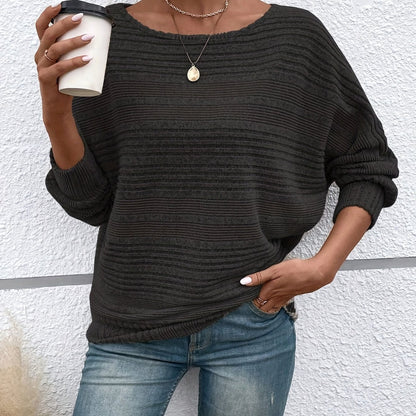 1 հատ Women'S Casual Crew Neck Knit T-shirt - պոլիեսթեր պինդ գույնի երկարաթև վերնաշապիկ գարնան/աշունի համար