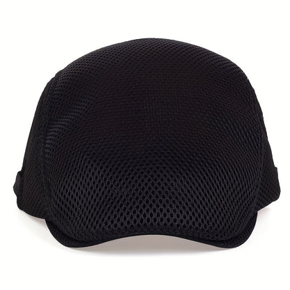 1 Men's Breathable Mesh Beret Hat - Casual Summer Style, 100% Polyester with Adjustable Faux Leather Strap for Comfort Fit