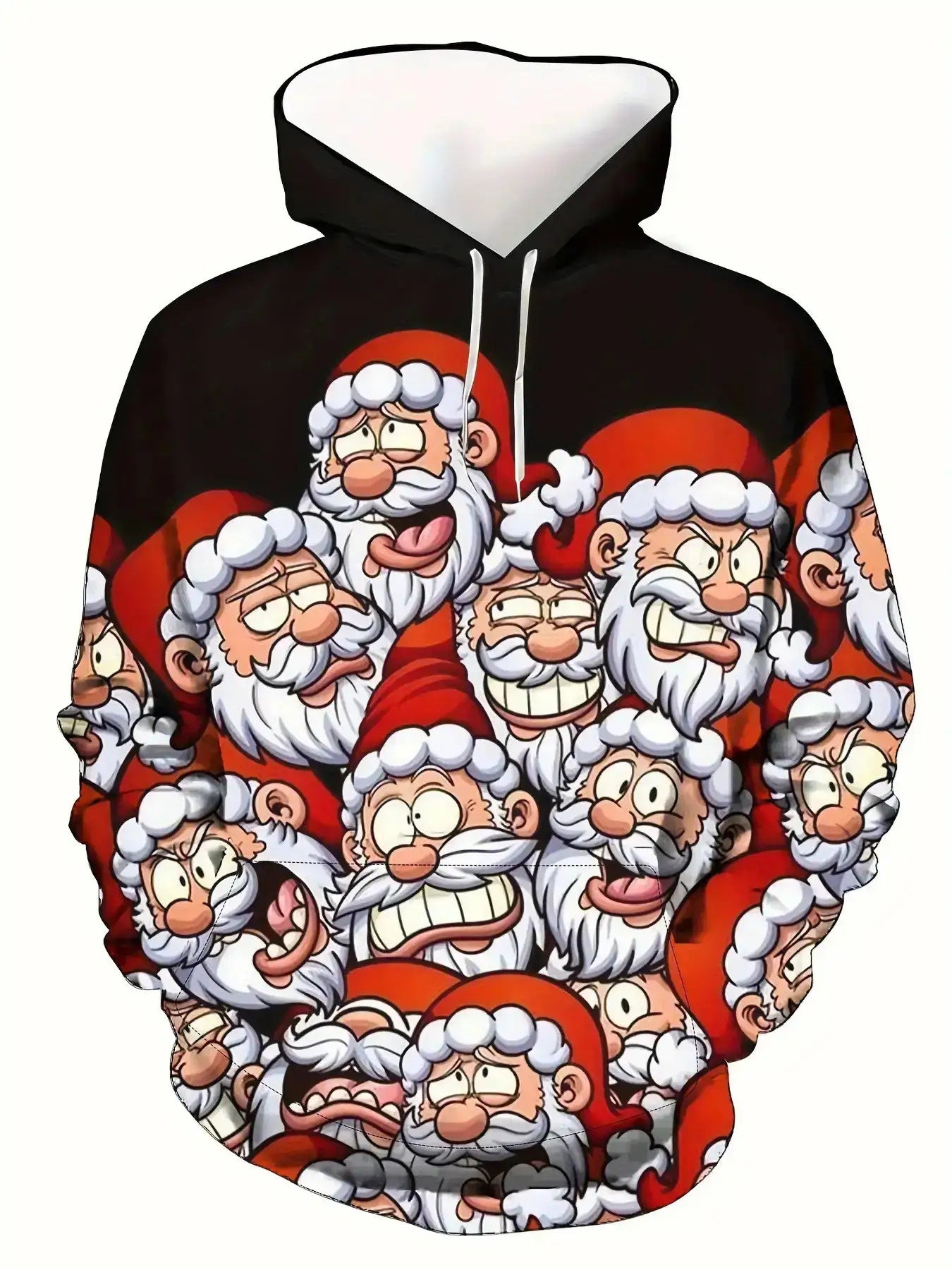 Men'S Christmas Hoodie with Santa Claus & Reindeer Print - Warm Winter Pullover, Kangaroo Pocket, Machine Washable, Festive Red & White Holiday Party Outfit, Regular Fit Long Sleeve Hoodie - Ideal Christmas Gift for Men, Plus