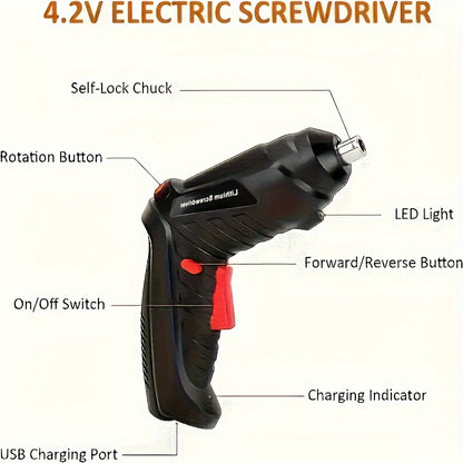47 Rechargeable Cordless Electric Screwdriver Sets - Versatile Rotary Tools with LED Lights, Suitable for Home Repairs, Woodworking, And Household Projects.