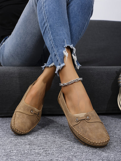Large Size Trendy Retro Lightweight Metal Buckle Decorative Comfortable Soft Versatile Women's Flat Slip-On Shoes
