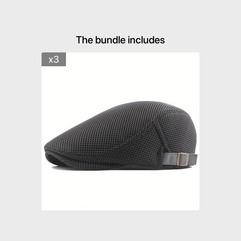 1 Men's Breathable Mesh Beret Hat - Casual Summer Style, 100% Polyester with Adjustable Faux Leather Strap for Comfort Fit