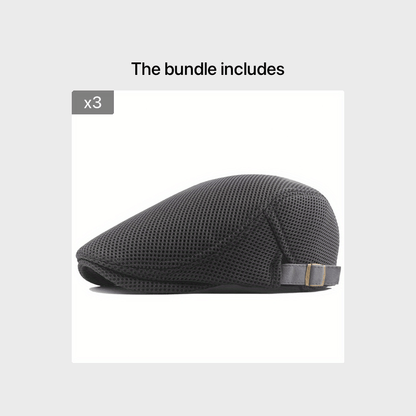 1 Men's Breathable Mesh Beret Hat - Casual Summer Style, 100% Polyester with Adjustable Faux Leather Strap for Comfort Fit