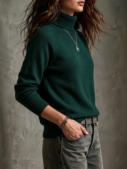 Women's Autumn Winter Wool Blend High-Neck Pullover Sweater