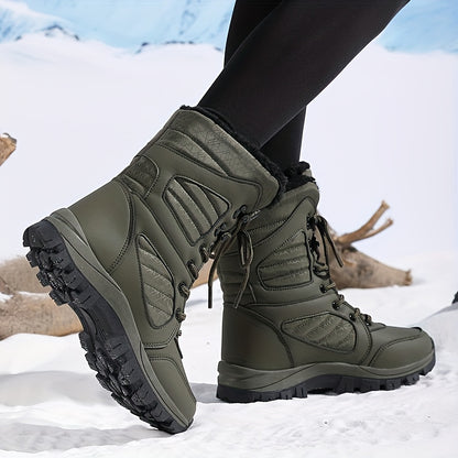Ladies' winter leisure outdoor warm hiking boots, adorned with geometric texture patterns, suitable for winter tourism and outdoor activities in cold weather