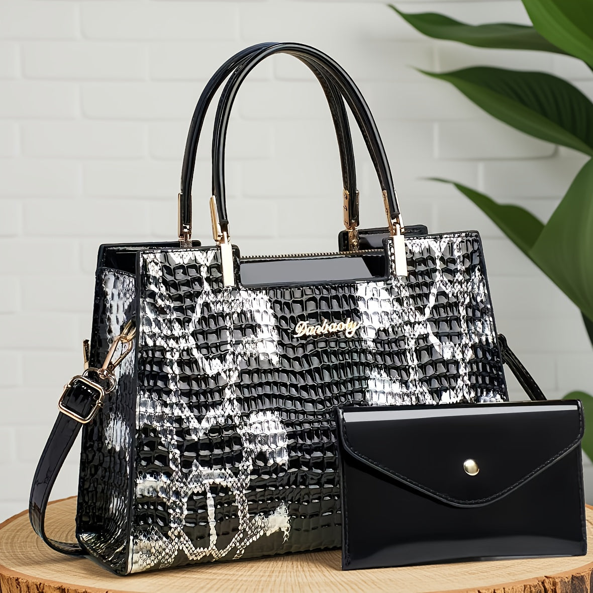 Women's PU Crocodile Pattern Large Capacity Shoulder Bag