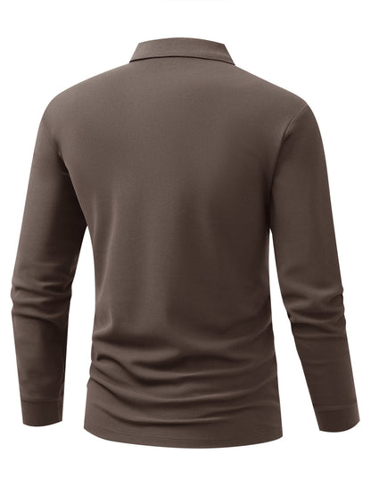 Men's Long Sleeve Polo Shirt with Stylish Letter Print