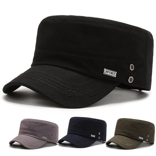 EDIKO Men's Cotton Flat Top Cap, Embroidered Adjustable Military Cadet Hat with Lightweight Toggle Closure, Hand Washable, Stretch Fit for New Year's Occasions - Solid Color Woven Cap