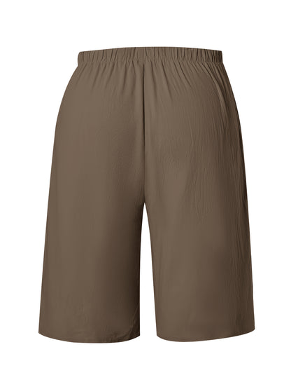 Labelled Women'S Shorts with Faux Drawstring, Solid Color Beach Pants.