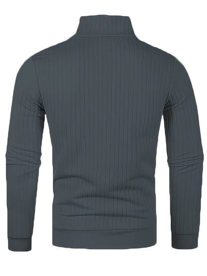 Men'S Casual Polyester Sweater, Solid Color, High Neck Quarter Zip, Long-Sleeved Pullover, Regular Fit, 100% Polyester Knit Fabric, 230g/m² - Fall/Winter Essential