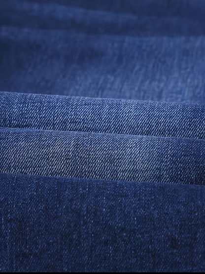 Men's Washed Jeans - Solid Color Casual Straight-Look Pants, Machine-Washable All-Season Fit for Casual Attire & Smart-Casual Outfits (Regular Length) - ayq