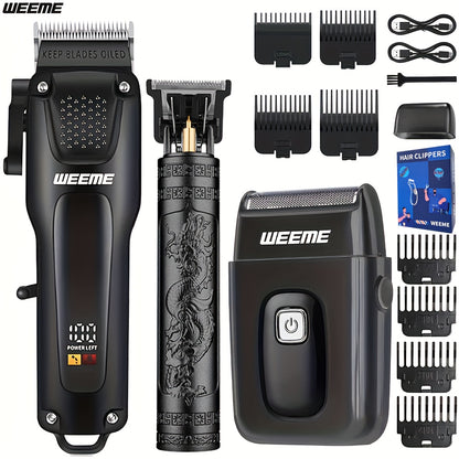 WEEME 2pcs/3pcs Grooming Kit Electric Hair Clipper + Beard Trimmer + Shaver + Nose Hair Trimmer, USB Rechargeable with LCD Display | Perfect Gift for Dad, Husband, Boyfriend (Father's Day/Birthday)