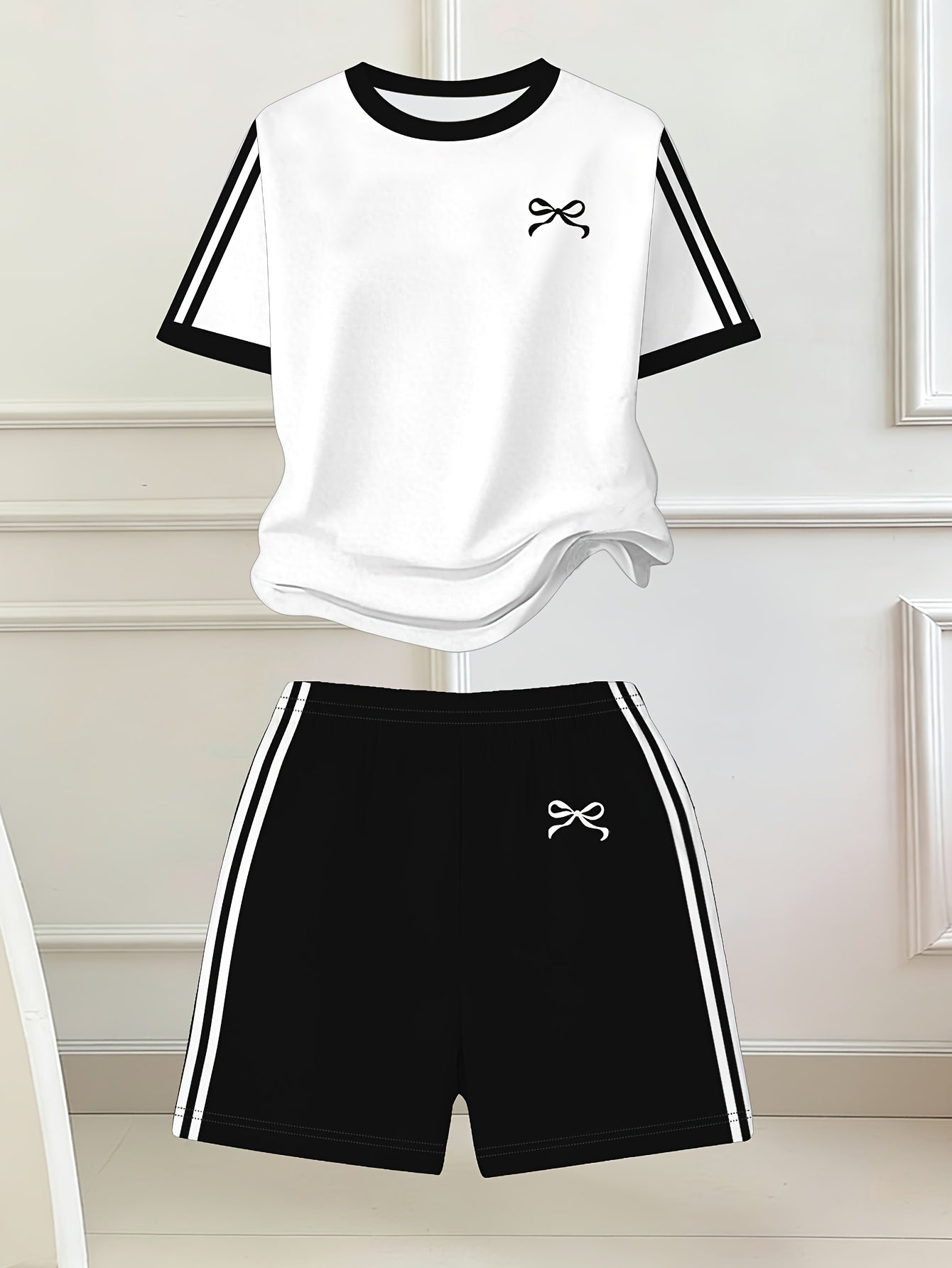 Girls' Butterfly Print Bow Short Sleeve Tee & Shorts Set