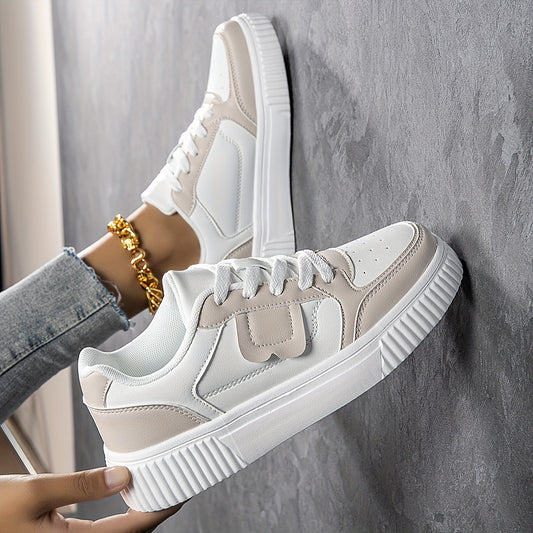 Women's Plus Size Lightweight Fashion Sneakers - Two-Tone Color Block, Thick Sole Casual Sneakers with Round Toe Lace-Up Design, Breathable Mesh Lining, and Durable EVA Outsole for All Seasons