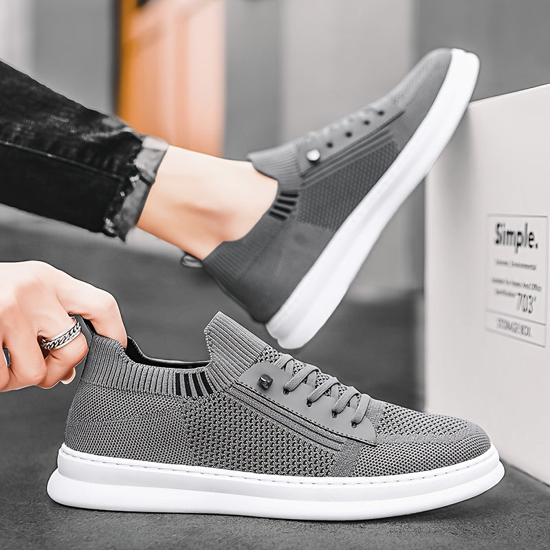 Men's Breathable Mesh Sneakers - Casual Retro Slip-On Flats with Soft PVC Sole, Lace-Up Closure for Spring/Summer Outdoor and Casual Attire