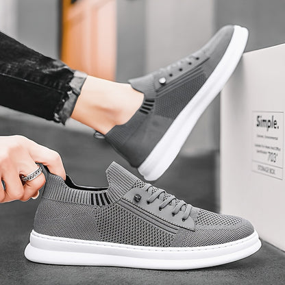 Men's Breathable Mesh Sneakers - Casual Retro Slip-On Flats with Soft PVC Sole, Lace-Up Closure for Spring/Summer Outdoor and Casual Attire