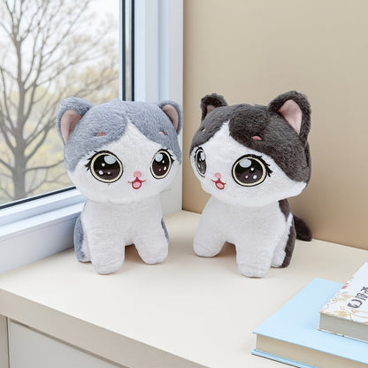 Սիրուն Կավայի կատվի տեսքով փափուկ խաղալիք - փափուկ, փափուկ խաղալիք մոխրագույն/սև գույներով - իդեալական է տան և բազմոցի դեկորի համար, իդեալական ծննդյան կամ տոնական նվեր