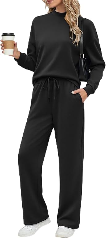 Ekouaer Women's Mock Neck Lounge Set with Wide Leg Pants