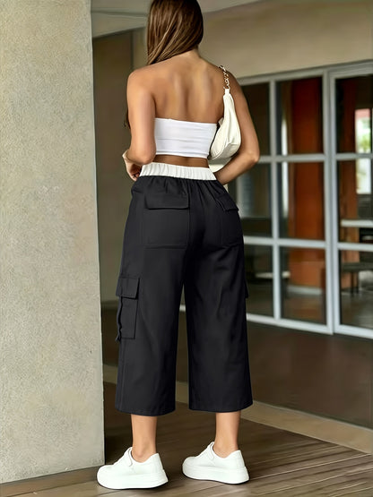 Women's Casual High-Waist Side Seam Ribbon Capri Shorts