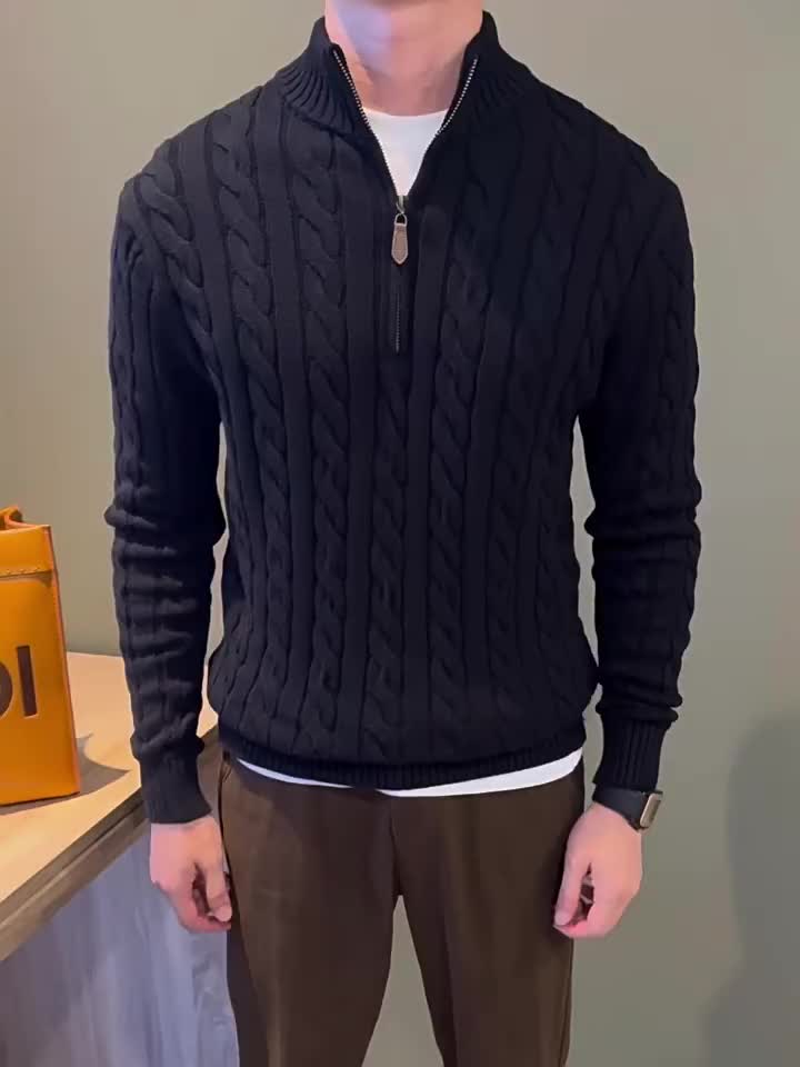 Men'S Casual Knit Sweater with a Half-Zip And Stand Collar, Perfect for a Relaxed Autumn And Winter Style