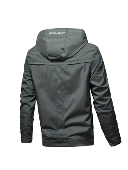 Men's Casual Hooded Jacket, Chic Zip Up Cargo Jacket For Spring Fall Outdoor Activities