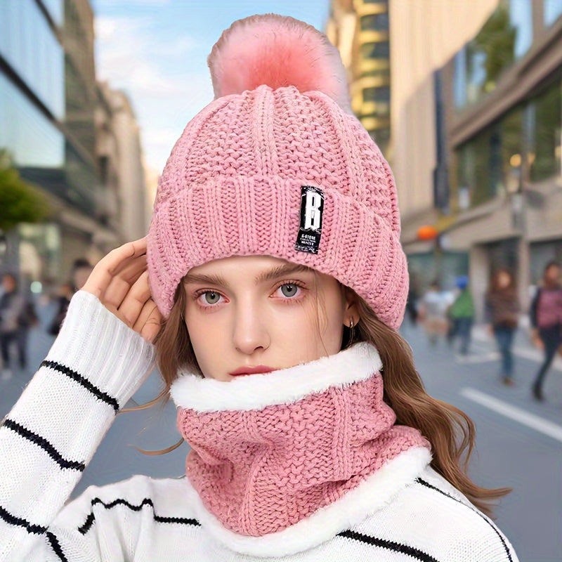 Նոր տարվա ակրիլային տրիկոտաժե գլխարկ՝ պոմպոններով և համապատասխան շարֆով - շնչող, առաձգական, ջերմային տրիկոտաժե գլխարկ և պարանոցի տաքացուցիչ կանանց համար՝ կոճակով փակվող - ձեռքով լվացվող