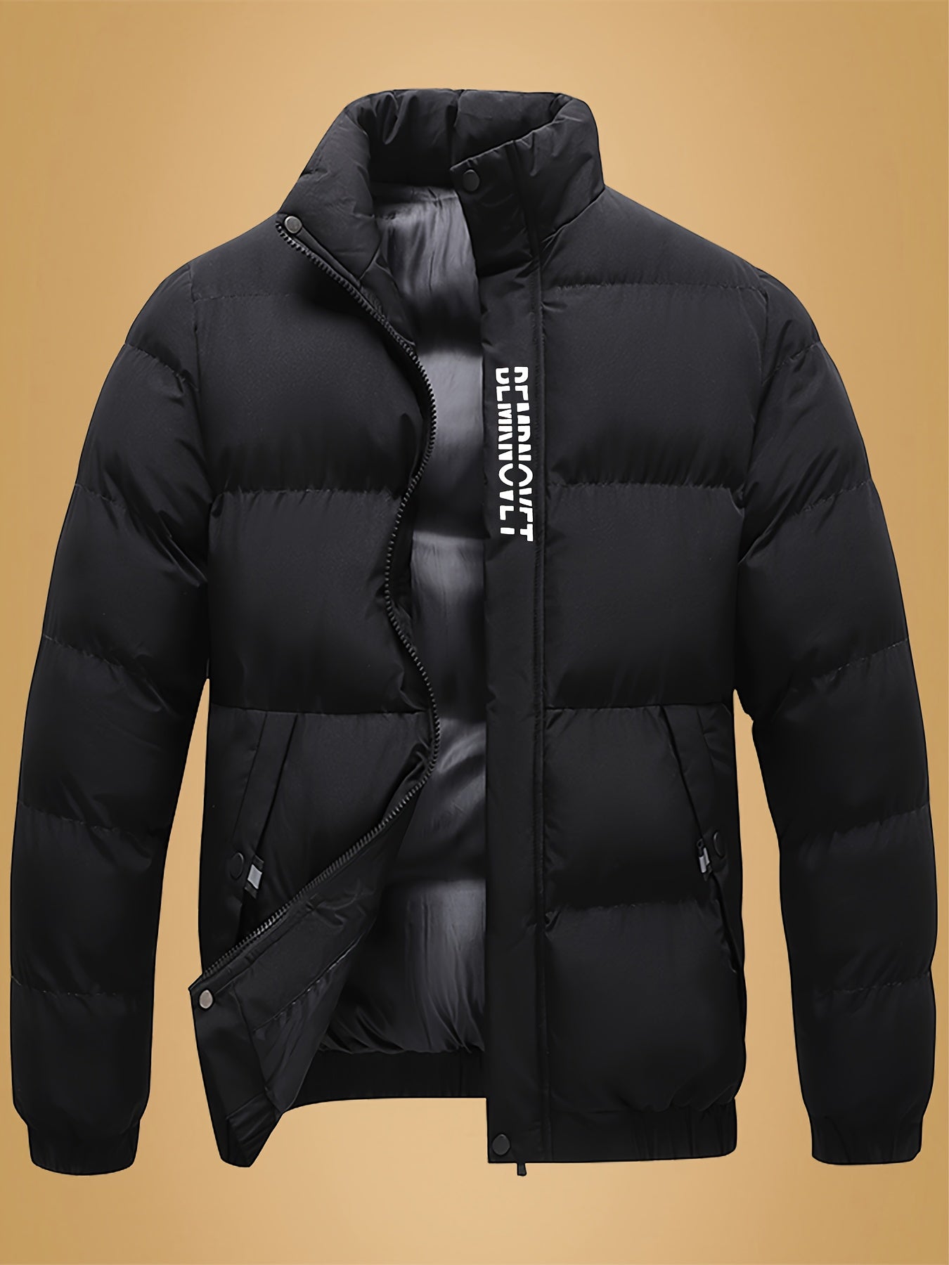 Տղամարդու ամուր ջերմային բաճկոն - Ձմեռային վերնազգեստ՝ կանգնած օձիքով և կայծակաճարմանդով, սև/սպիտակ վերարկու՝ գրվածքով - լվացքի մեքենայով լվացվող սառը եղանակի բաճկոն տղամարդկանց համար (առօրյա և պաշտոնական) - իդեալական է դահուկավազքի, սնոուբորդի համար