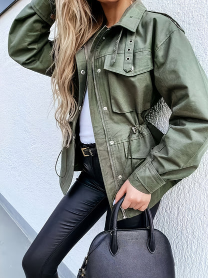 New Women'S Long-Sleeve Drawstring Jacket Coat in Retro European And American Style for Spring And Autumn 2025.