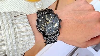 OLEVS Men's Waterproof Luminous Chronograph Watch Gold Black